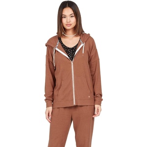 image:imageVolcom Womens Lil Zip Up Hooded Fleece SweatshirtDark Clay