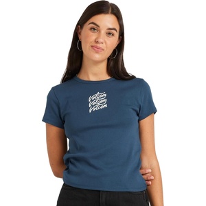 image:imageVolcom Womens Have a Clue Short Sleeve Tee  Fitted TShirt with Striped Neck TapingDeep Blue