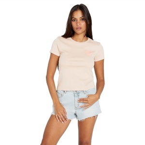image:imageVolcom Womens Have a Clue Short Sleeve Tee  Fitted TShirt with Striped Neck TapingDusty Rose