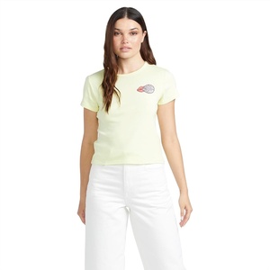 image:imageVolcom Womens Have a Clue Short Sleeve Tee  Fitted TShirt with Striped Neck TapingLemon