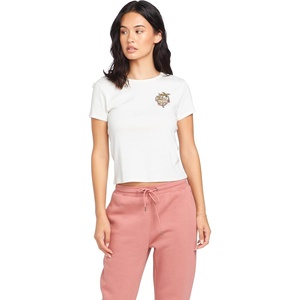 image:imageVolcom Womens Have a Clue Short Sleeve Tee  Fitted TShirt with Striped Neck TapingStar White White