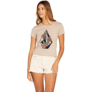 image:imageVolcom Womens Have a Clue Short Sleeve Tee  Fitted TShirt with Striped Neck TapingTaupe