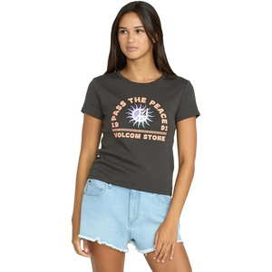 image:imageVolcom Womens Have a Clue Short Sleeve Tee  Fitted TShirt with Striped Neck TapingVintage Black Black