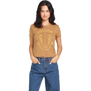 image:imageVolcom Womens Have a Clue Short Sleeve Tee  Fitted TShirt with Striped Neck TapingVintage Brown