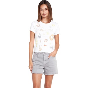 image:imageVolcom Womens Have a Clue Short Sleeve Tee  Fitted TShirt with Striped Neck TapingWhite
