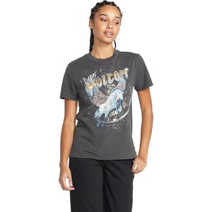 image:imageVolcom Womens Lock It Up Short Sleeve Tee  Crew Neck TShirt with Striped Neck TapingBlack Black