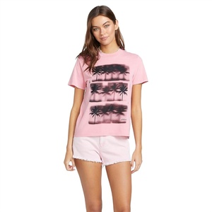 image:imageVolcom Womens Lock It Up Short Sleeve Tee  Crew Neck TShirt with Striped Neck TapingGuava