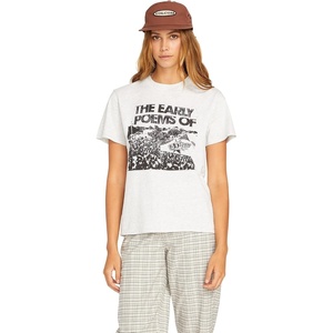 image:imageVolcom Womens Lock It Up Short Sleeve Tee  Crew Neck TShirt with Striped Neck TapingLight Grey