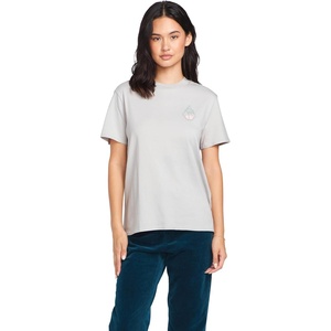 image:imageVolcom Womens Lock It Up Short Sleeve Tee  Crew Neck TShirt with Striped Neck TapingLight Grey Grey