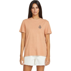 image:imageVolcom Womens Lock It Up Short Sleeve Tee  Crew Neck TShirt with Striped Neck TapingSand Brown