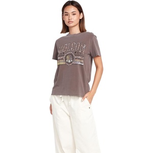 image:imageVolcom Womens Lock It Up Short Sleeve Tee  Crew Neck TShirt with Striped Neck TapingSlate Grey