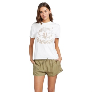 image:imageVolcom Womens Lock It Up Short Sleeve Tee  Crew Neck TShirt with Striped Neck TapingStar White White