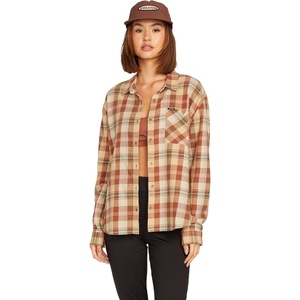 image:imageVolcom Womens Plaid to Meet U Long Sleeve Flannel ShirtDark Clay