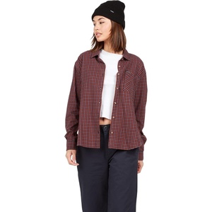 image:imageVolcom Womens Plaid to Meet U Long Sleeve Flannel ShirtMidnight Blue