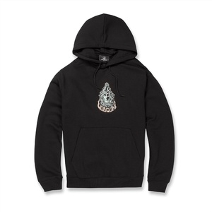 image:imageVolcom Mens Pullover Logo Fleece Hooded Sweatshirt  Soft Brushed Interior Classic Fit Kangaroo Pocket Ribbed Cuffs amp HemBlack Black