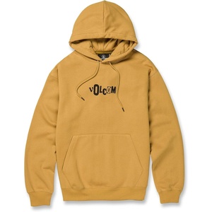 image:imageVolcom Mens Pullover Logo Fleece Hooded Sweatshirt  Soft Brushed Interior Classic Fit Kangaroo Pocket Ribbed Cuffs amp HemHoney Gold
