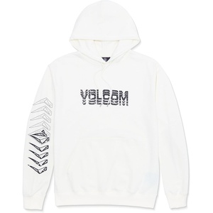 image:imageVolcom Mens Pullover Logo Fleece Hooded Sweatshirt  Soft Brushed Interior Classic Fit Kangaroo Pocket Ribbed Cuffs amp HemOff White Heather