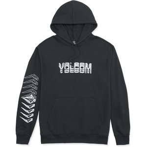 image:imageVolcom Mens Pullover Logo Fleece Hooded Sweatshirt  Soft Brushed Interior Classic Fit Kangaroo Pocket Ribbed Cuffs amp HemWashed Black Heather
