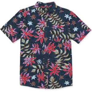 image:imageVolcom Mens Regular Marble Floral Short Sleeve Button Down Hawaiian ShirtNavy