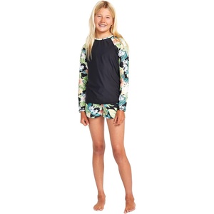 image:imageVolcom Girls Simply Core Lycra Long Sleeve Rashguard 50 Uv ProtectionBlack Floral