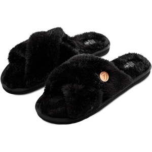 image:imageVolcom Womens Faux Fur Slide Sandals  CrissCross Strap Slippers with Plush FootbedBlack Out