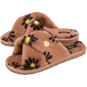 image:imageVolcom Womens Faux Fur Slide Sandals  CrissCross Strap Slippers with Plush FootbedHazelnut