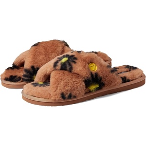 image:imageVolcom Womens Faux Fur Slide Sandals  CrissCross Strap Slippers with Plush FootbedHazelnut Brown