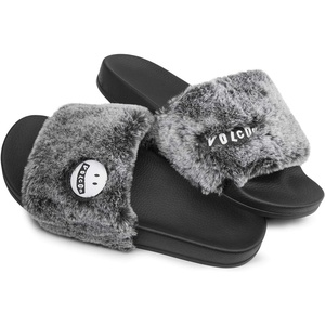 image:imageVolcom Womens Faux Fur Slide Sandals  CrissCross Strap Slippers with Plush FootbedHeather Grey