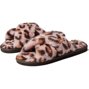 image:imageVolcom Womens Faux Fur Slide Sandals  CrissCross Strap Slippers with Plush FootbedRaisin