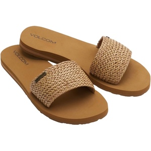 image:imageVolcom Womens Simple Slide Sandals  Cushioned Synthetic Leather Strap Slides With Padded FootbedCognac Braid