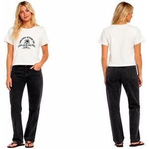 image:imageVolcom Womens Have a Clue Short Sleeve Tee  Fitted TShirt with Striped Neck TapingBone