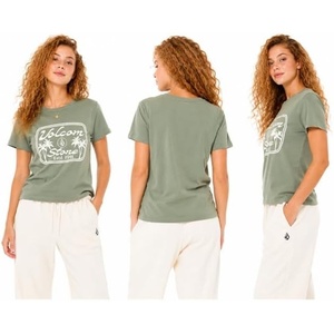image:imageVolcom Womens Have a Clue Short Sleeve Tee  Fitted TShirt with Striped Neck TapingGrass Green